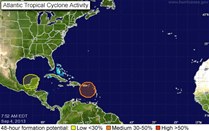 El fenómeno tiene 40% de probabilidad de convertirse en ciclón tropical. Imagen cortesía de Centro Nacional de Huracanes de Estados Unidos.