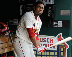 Oscar Taveras con uniforme de los Cardenales de San Luis